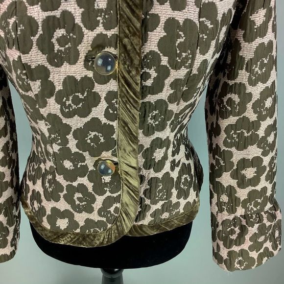 Etcetera Blazer Jacket Sz 4 Beige Green Floral Wool Silk Glass Buttons - Picture 4 of 12